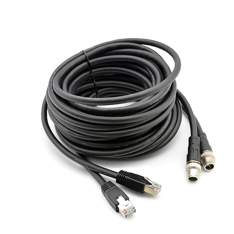 工业以太网M12转RJ45水晶头 X型8芯连接器 工业相机CAT6A千兆网线